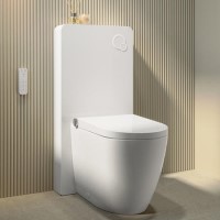Back to Wall Smart Bidet Japanese Toilet with White Glass Cabinet, Cistern & Pneumatic Dual Flush Button - Purificare