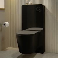 Black Wall Hung Toilet with Black Glass Cabinet, Cistern & Pneumatic Dual Flush Button - Albi