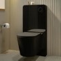 Black Wall Hung Toilet with Black Glass Cabinet, Cistern & Pneumatic Dual Flush Button - Albi