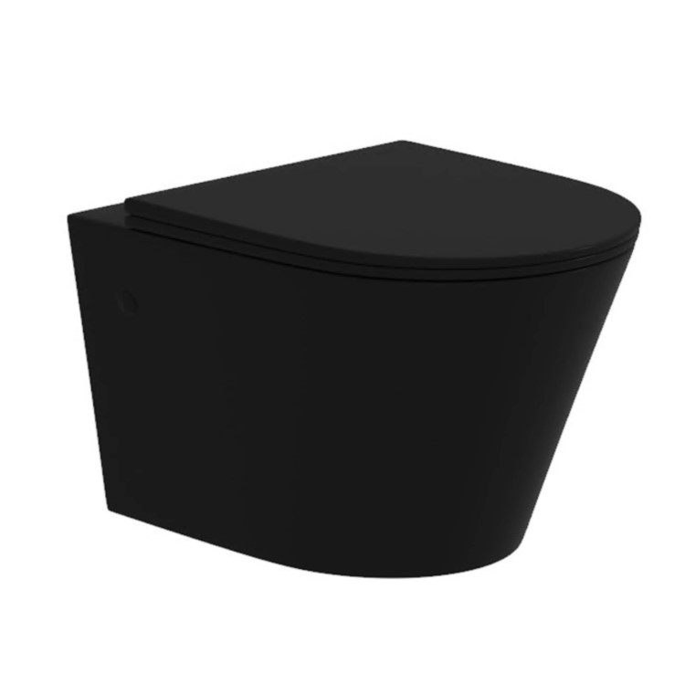 Black Wall Hung Toilet with Black Glass Cabinet, Cistern & Pneumatic Dual Flush Button - Albi
