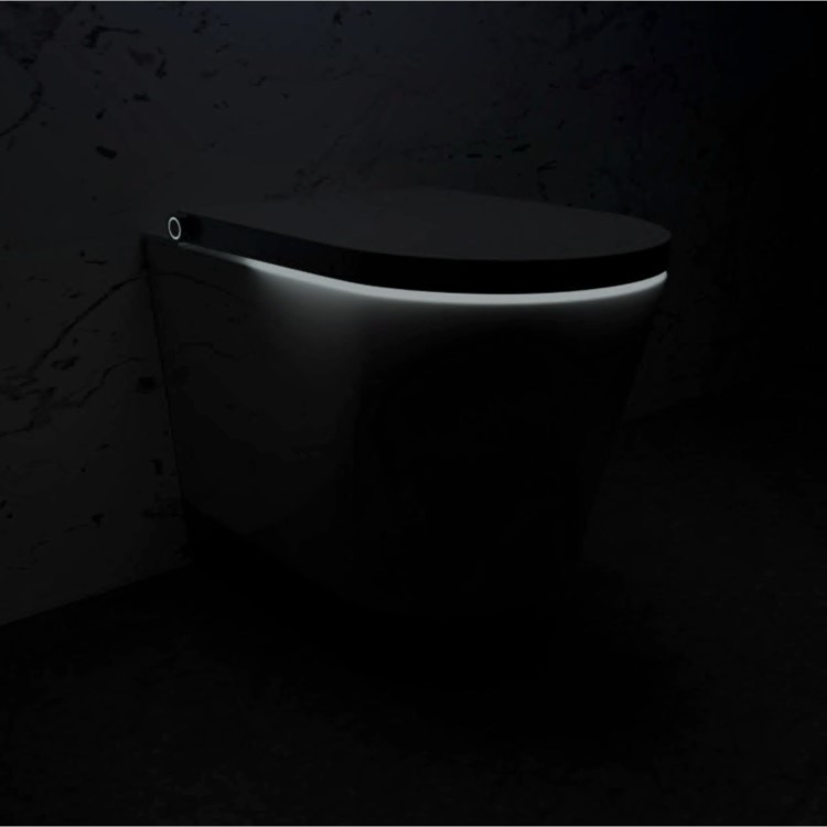 Wall Hung Smart Bidet Japanese Toilet with Black Glass Cabinet, Frame, Cistern & Pneumatic Dual Flush Button - Purificare