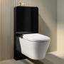 Wall Hung Smart Bidet Japanese Toilet with Heated Seat, Black Glass Cabinet, Frame, Cistern & Pneumatic Dual Flush Button - Purificare
