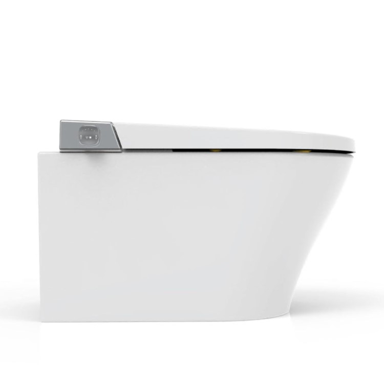 Wall Hung Smart Bidet Japanese Toilet with Heated Seat, White Glass Cabinet, Frame, Cistern & Pneumatic Dual Flush Button - Purificare