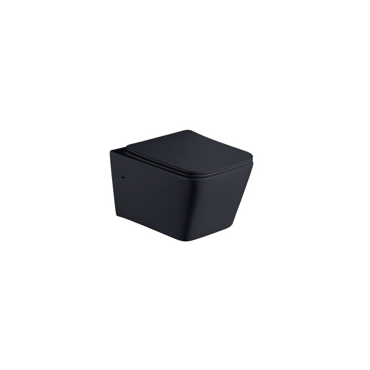 Black Wall Hung Toilet with Black Glass Cabinet, Cistern & Pneumatic Dual Flush Button - Albi