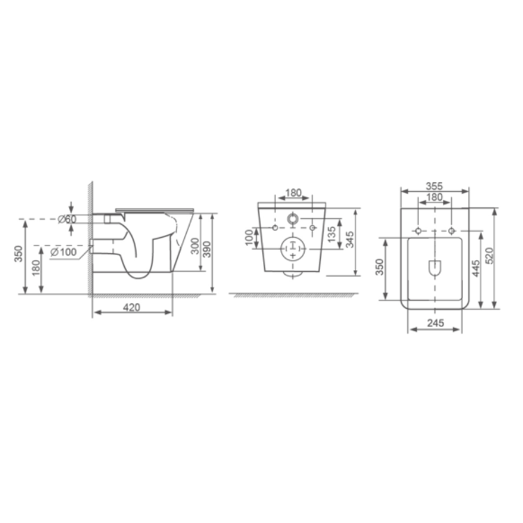 Black Wall Hung Toilet with Black Glass Cabinet, Cistern & Pneumatic Dual Flush Button - Albi