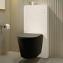 Black Wall Hung Toilet with White Glass Cabinet, Cistern & Pneumatic Dual Flush Button - Albi
