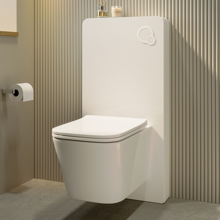 Wall Hung Toilet with White Glass Cabinet, Cistern & Pneumatic Dual Flush Button - Albi