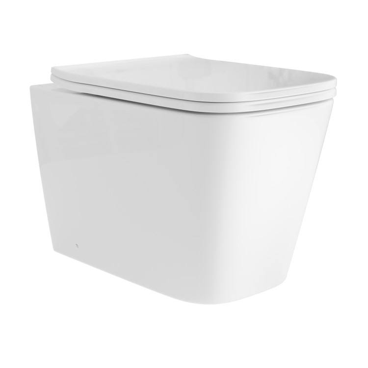 Wall Hung Toilet with Soft Close Seat, White Glass Sensor Flush Plate, 820mm Frame & Cistern - Albi