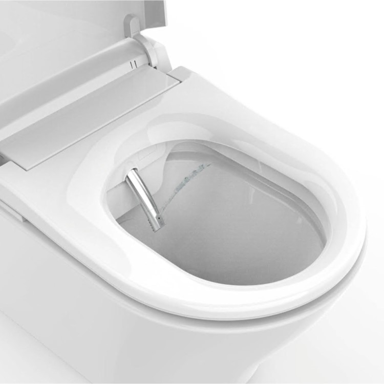 Wall Hung Smart Bidet Japanese Toilet with Heated Seat, Black Glass Cabinet, Frame, Cistern & Pneumatic Dual Flush Button - Purificare