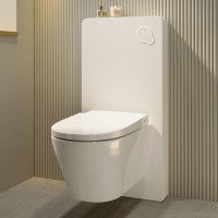 Wall Hung Smart Bidet Japanese Toilet with Heated Seat, White Glass Cabinet, Frame, Cistern & Pneumatic Dual Flush Button - Purificare