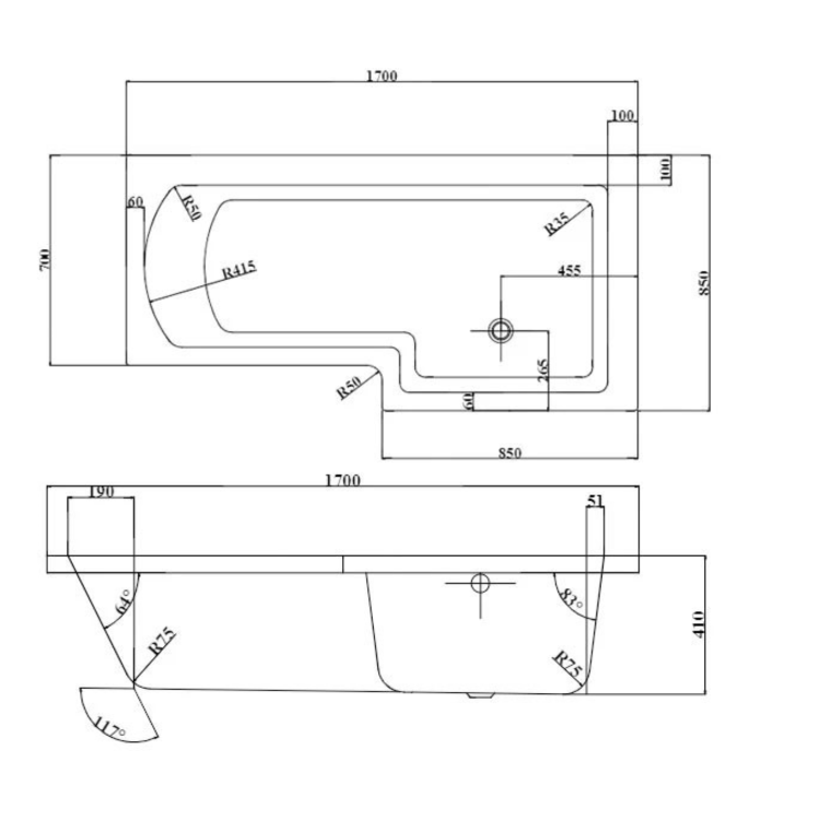 Delta Right Hand L Shaped 1700 Shower Bath Suite