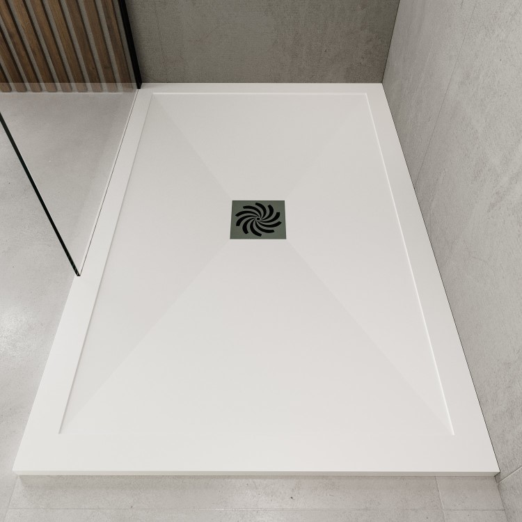 1200x800mm Anti-Slip Rectangular Ultra Low-Profile Profile Shower Tray 25mm with Waste - White Stone Resin - Harmony
