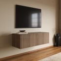 BUN/HAZ003/96305 Multifunctional Small Walnut Ribbed Floating TV Stand - TV's up to 55" - Hazel