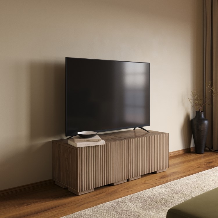 Multifunctional Small Walnut Ribbed Floating TV Stand - TV's up to 55" - Hazel
