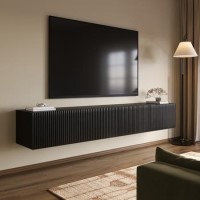 Multifunctional Large Black Ribbed Floating TV Stand with Storage - TV's up to 85" - Hazel