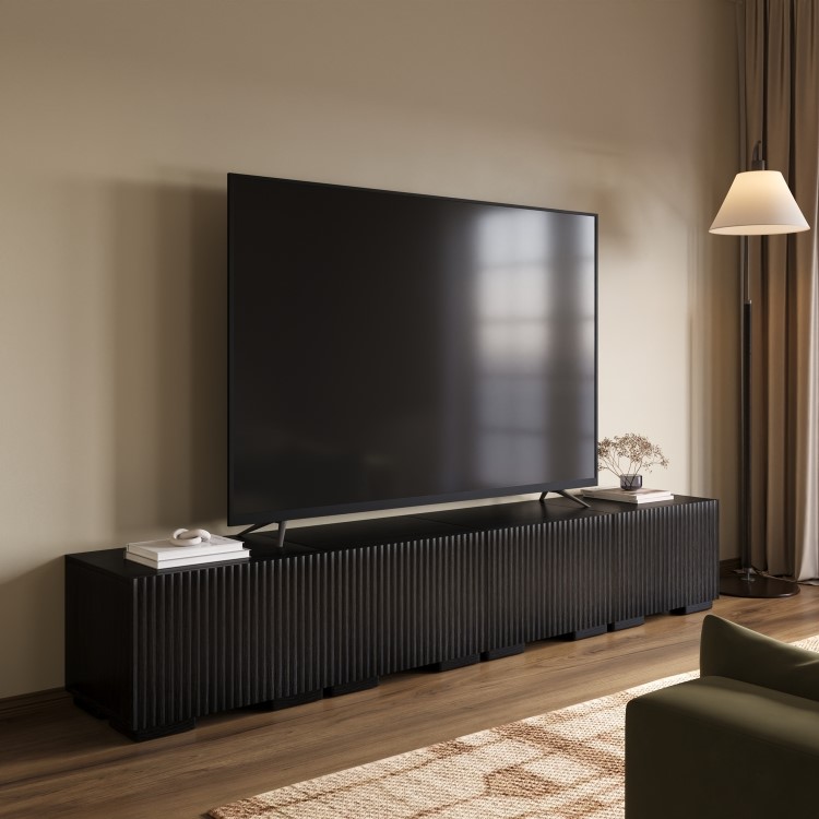 Multifunctional Large Black Ribbed Floating TV Stand with Storage - TV's up to 85" - Hazel