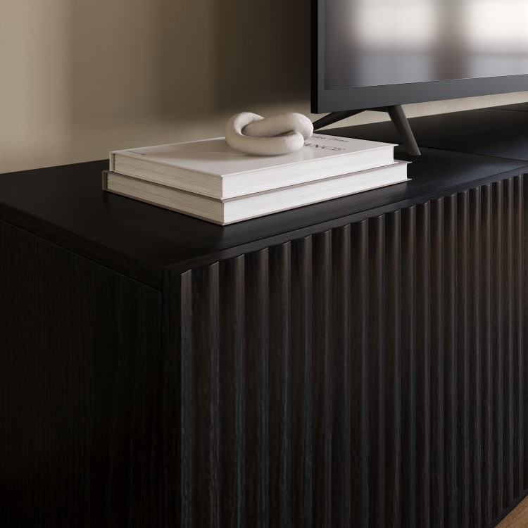 Multifunctional Large Black Ribbed Floating TV Stand with Storage - TV's up to 85" - Hazel