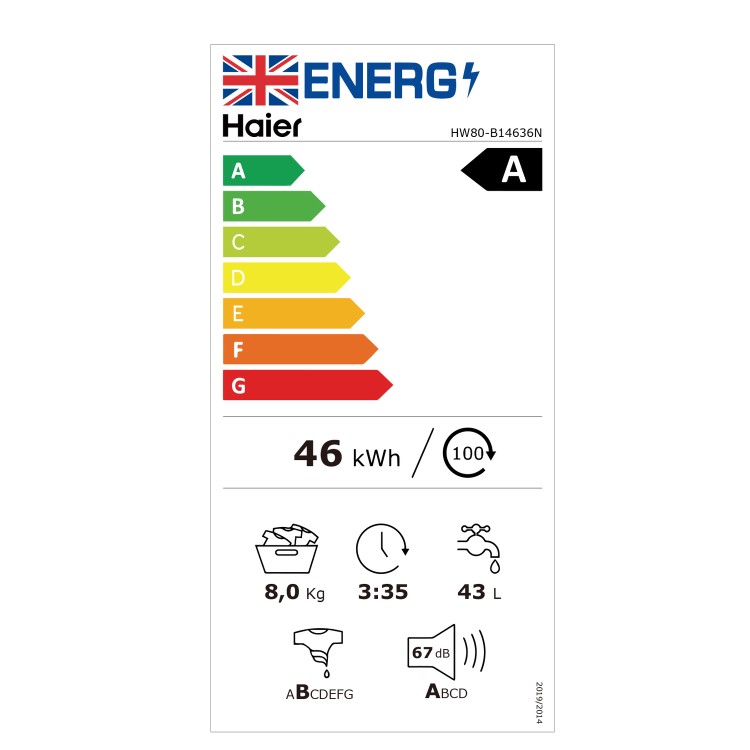 Refurbished Haier HW80-B14636N Freestanding 8KG 1400 SpinWashing Machine
