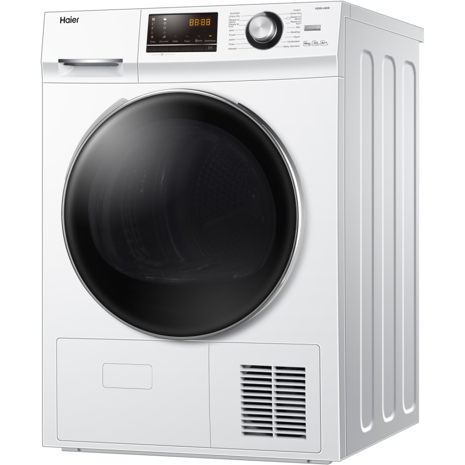 Haier HD80-A636 8kg Freestanding Heat Pump Condenser Tumble Dryer - White | Appliances Direct haier condenser tumble dryer
