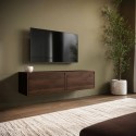 BUN/HIR001/98595 Small Walnut Floating Wall Mounted TV Stand - TV's up to 55" - Hiro