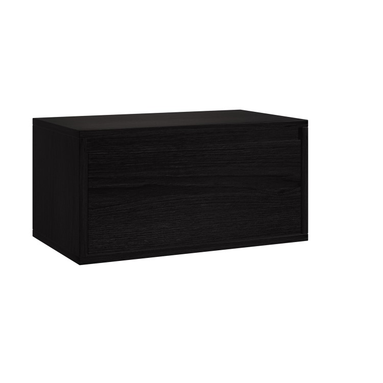 Wide Black Floating Bedside Table with Storage - Hiro