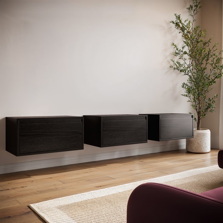 Black Floating Wall Mounted TV Stand - TV's up to 75" - Hiro