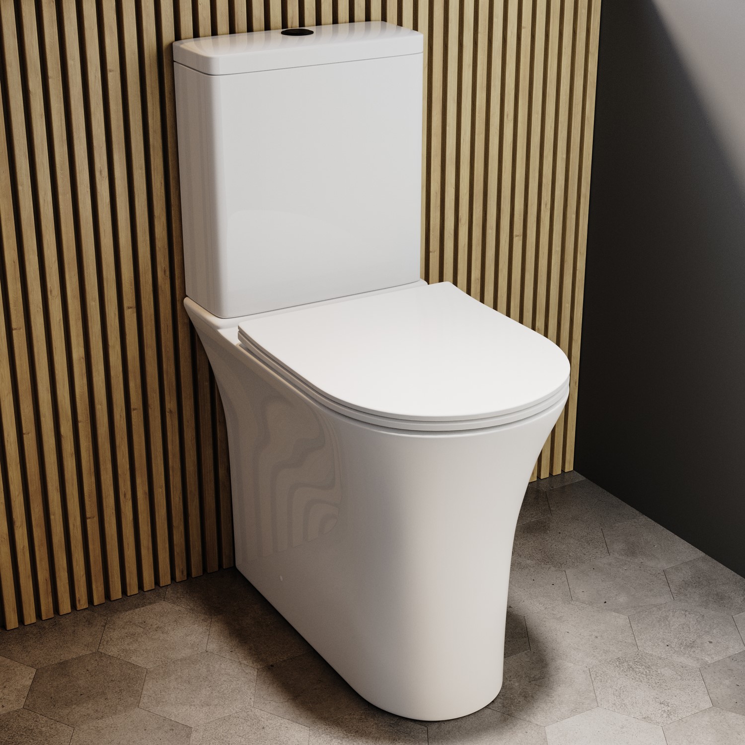 Close Coupled Closed Back Comfort Height Toilet Soft Close Seat Push Button