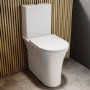 Close Coupled Closed Back Comfort Height Toilet with Soft Close Seat and Brushed Brass Push Button - Indiana