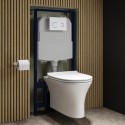 BUN/INDIWHPAN/91109 Wall Hung Rimless Toilet with Soft Close Seat, White Glass Sensor Flush Plate, 1168mm Frame & Cistern – Indiana