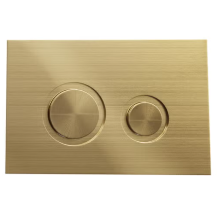 Wall Hung Rimless Toilet with Soft Close Seat, Brushed Brass Mechanical Flush Plate, 1168mm Frame & Cistern – Indiana