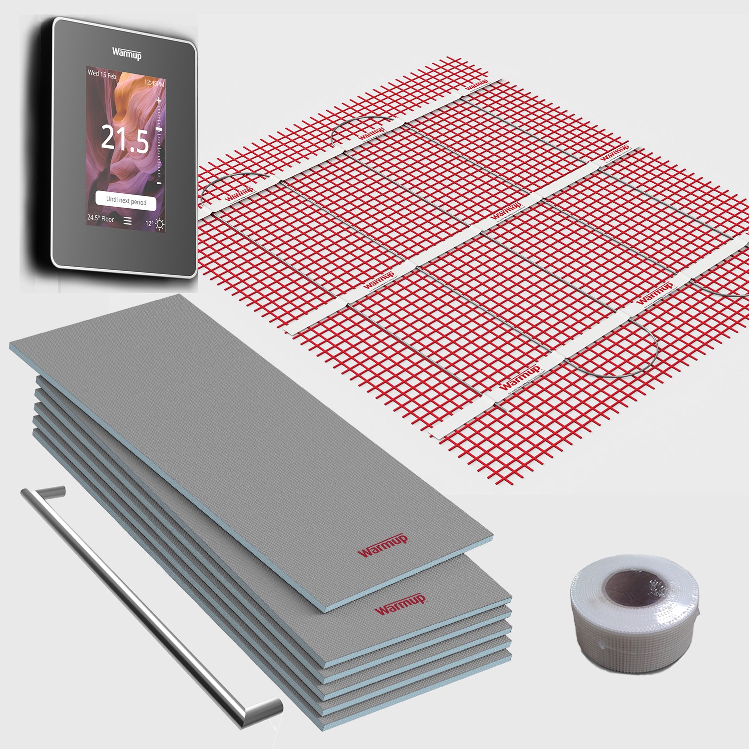 1sqm Electric Underfloor Heating Kit with 6iE WiFi Onyx Black Thermostat & Heated Towel Bar - Warmup