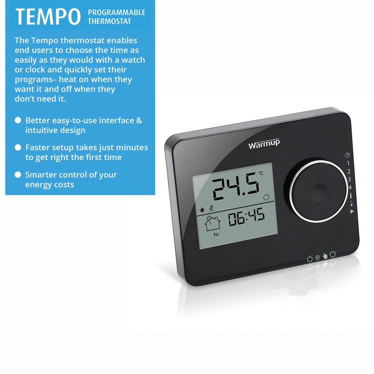 4sqm Electric Underfloor Heating Kit with Tempo Thermostat - Warmup Sticky Mat