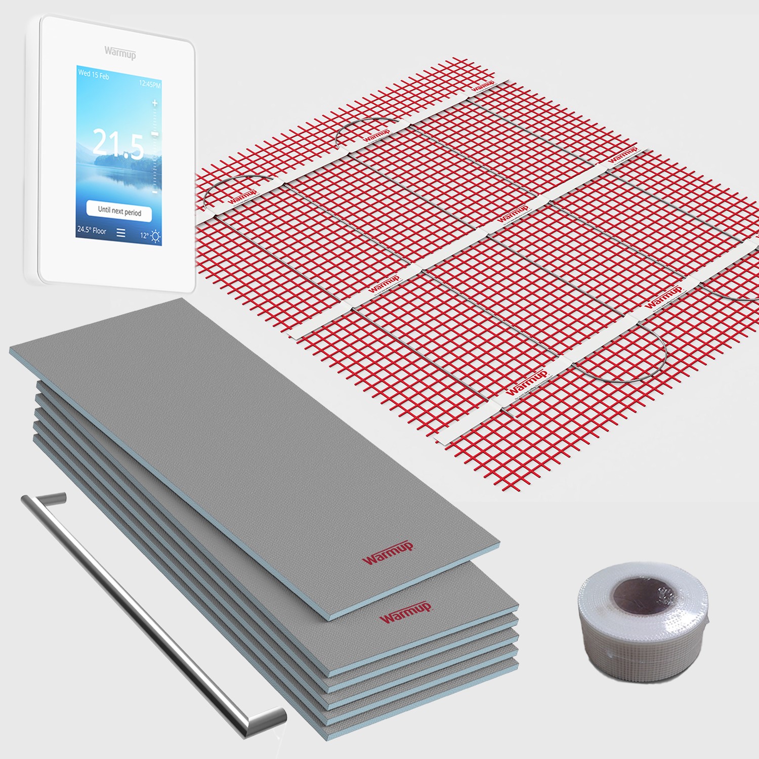 1sqm Electric Underfloor Heating Kit with 6iE WiFi Bright Porcelain Thermostat & Heated Towel Bar -
