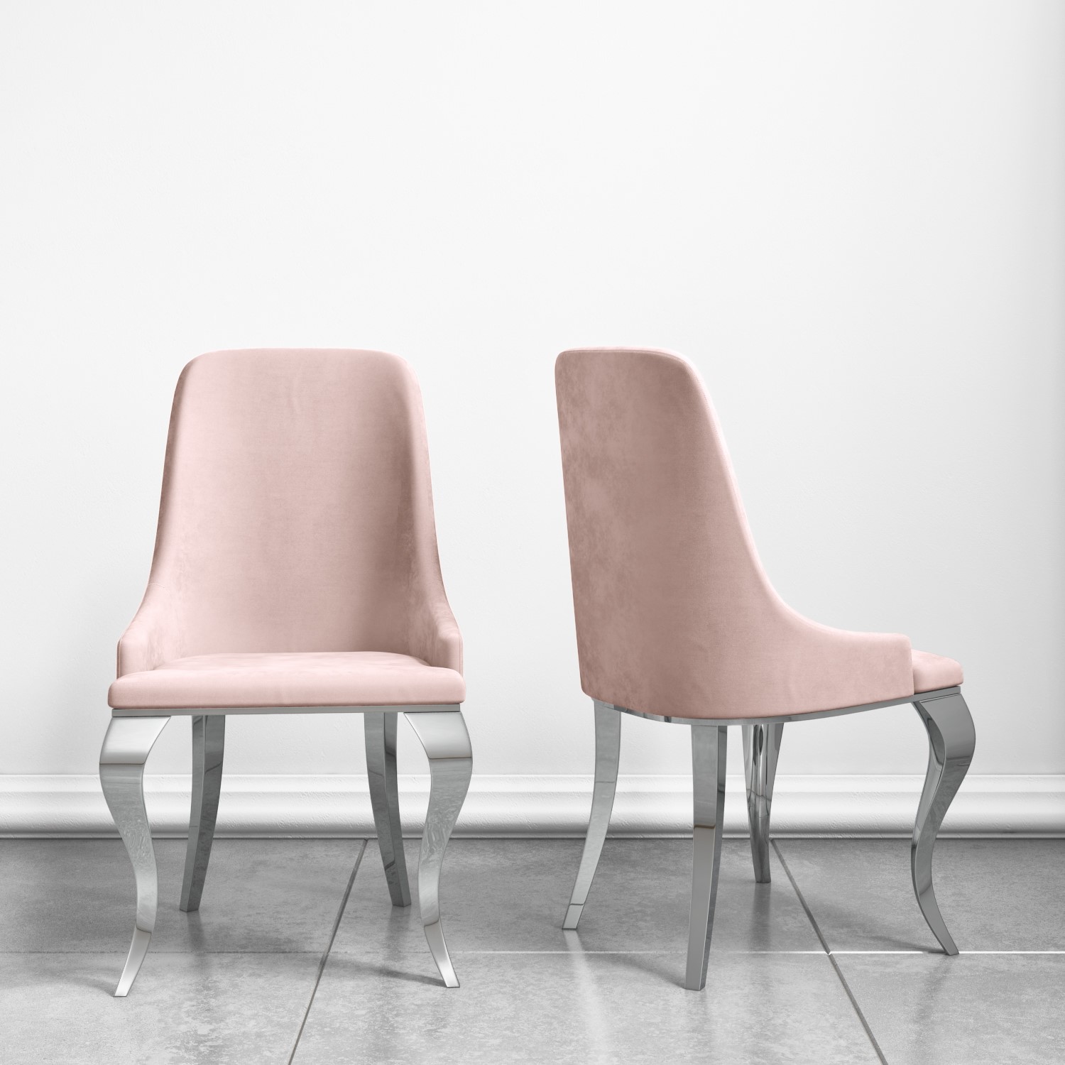 Round Mirrored Dining Table & 4 Chairs in Pink Velvet - Angelic BUN