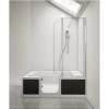 Kineduo Left Handed Walk-In Shower Bath with Screen and Black Panels 1700 x 750mm - Corner Installation