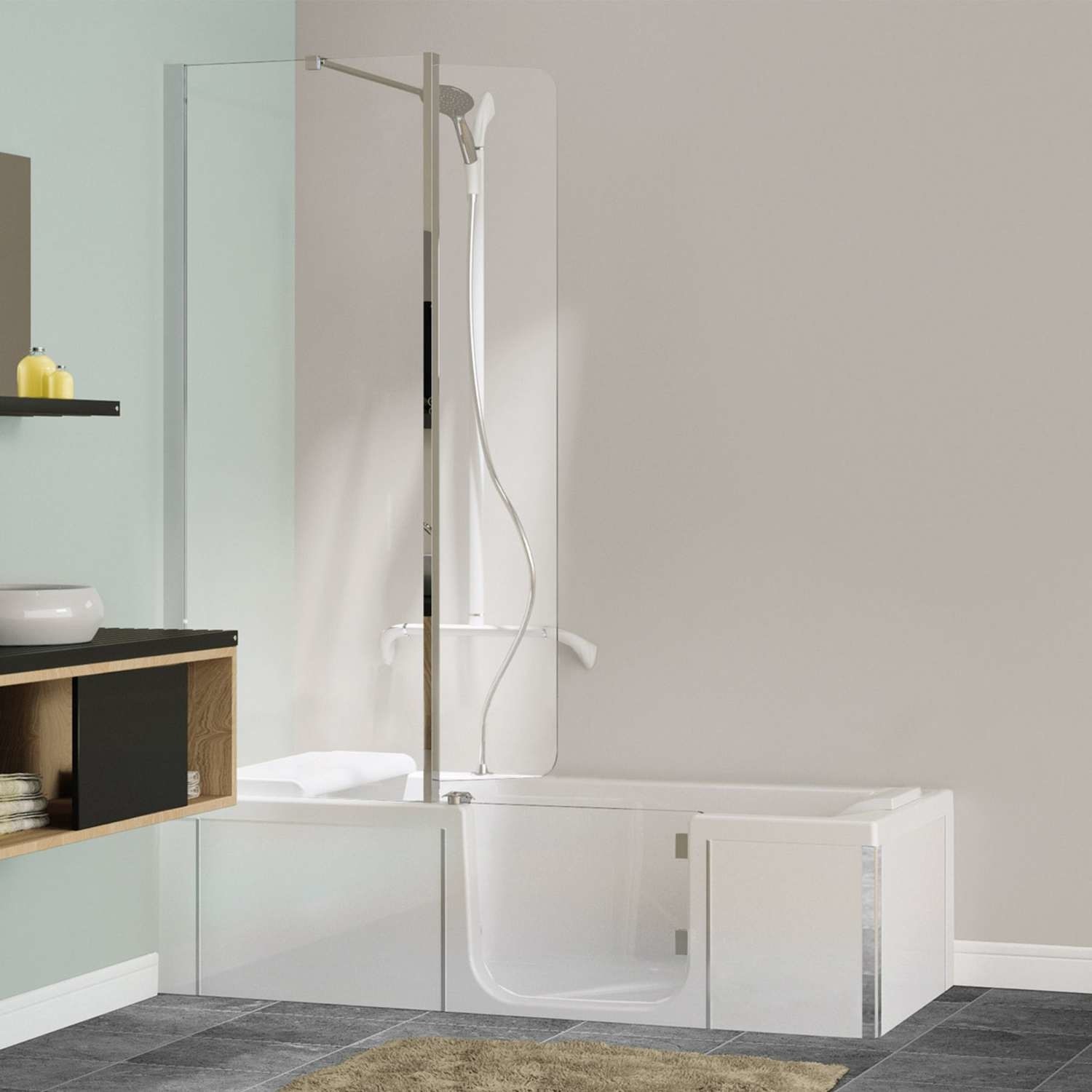 Right Hand Walk in Bath and Shower with Seat & Screen 1700mm - Kineduo
