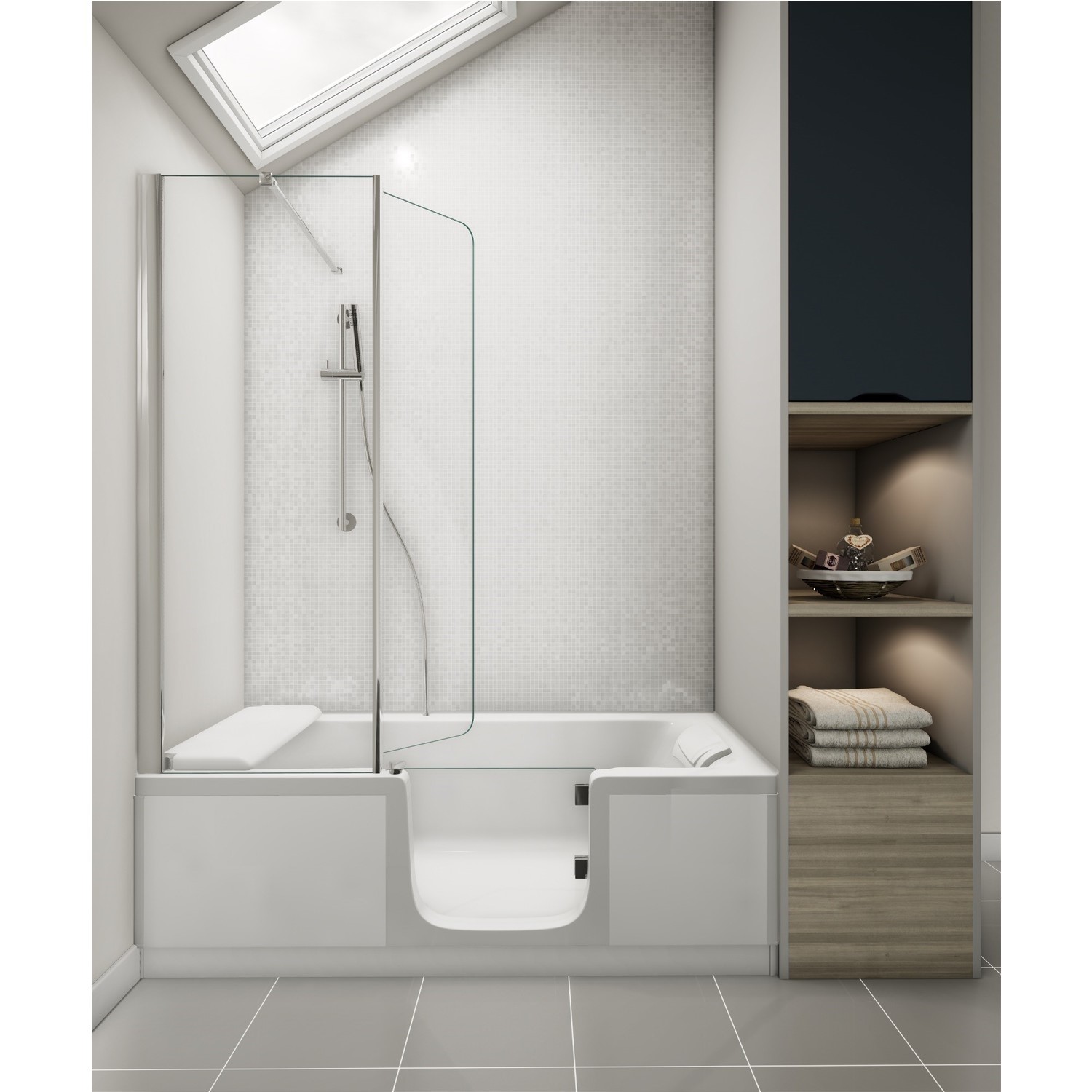 Left Hand Walk in Bath and Shower with Seat & Screen 1700mm - Kineduo