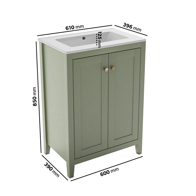 600mm Green Freestanding Vanity Unit with Basin - Kinsley