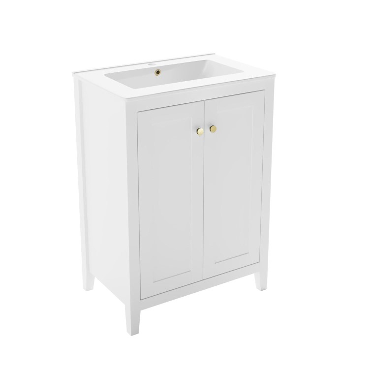 600mm White Freestanding Vanity Unit with Basin - Kinsley
