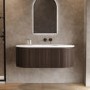 1200mm Walnut Wood Effect Fluted Wall Hung Vanity Unit with Solid Surface Basin - Kobe
