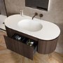 1200mm Walnut Wood Effect Fluted Wall Hung Vanity Unit with Solid Surface Basin - Kobe