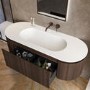 1400mm Walnut Wood Effect Fluted Wall Hung Vanity Unit with Solid Surface Basin - Kobe