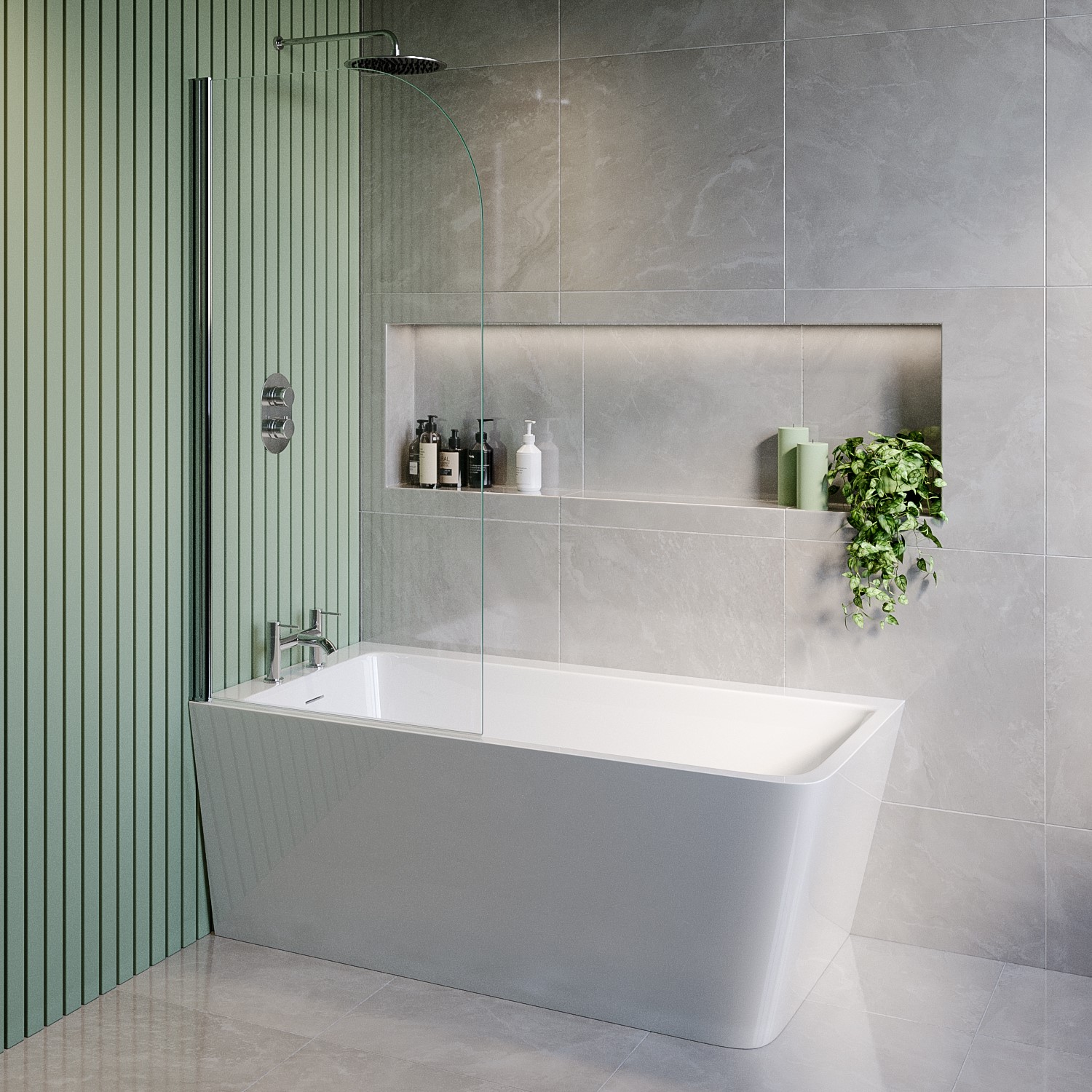 Kona Freestanding Shower Bath Single Ended Left Hand Corner With Chrome Bath Screen 1500 X 740Mm BUN/KONALH1500/89254