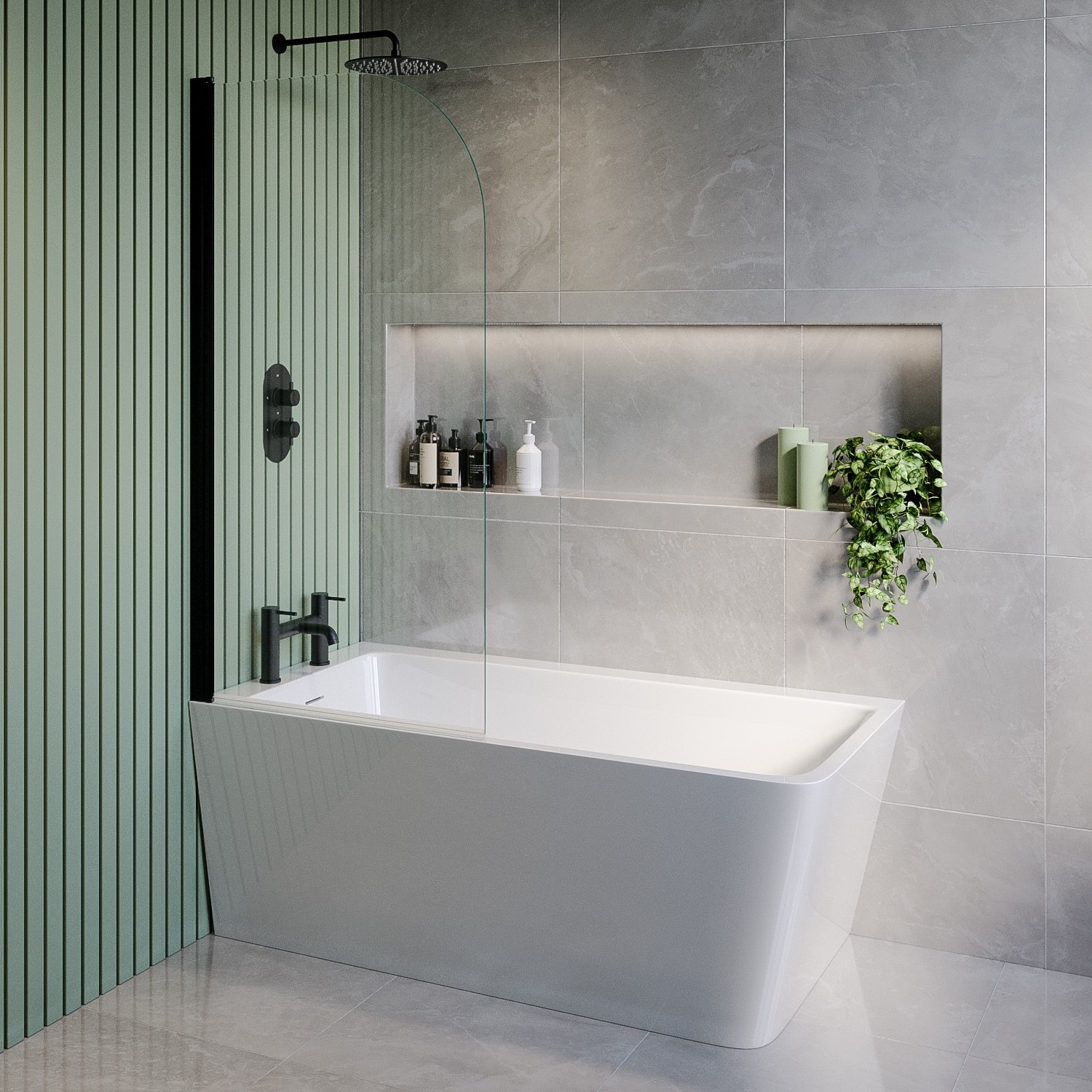 Kona Freestanding Shower Bath Single Ended Left Hand Corner With  Bath Screen 1500 X 740Mm BUN/KONALH1500/89255