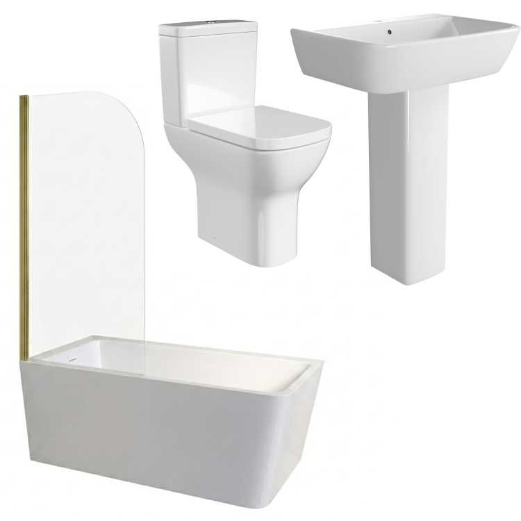 Brass Freestanding Left Hand Shower Bath Suite with Toilet and Basin - Kona