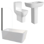 Black Freestanding Left Hand Shower Bath Suite with Toilet and Basin - Kona