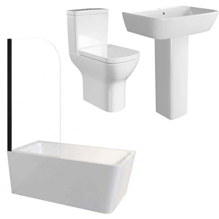 Black Freestanding Left Hand Shower Bath Suite with Toilet and Basin - Kona