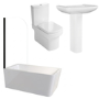 Black Freestanding Left Hand Shower Bath Suite with Toilet and Basin - Kona