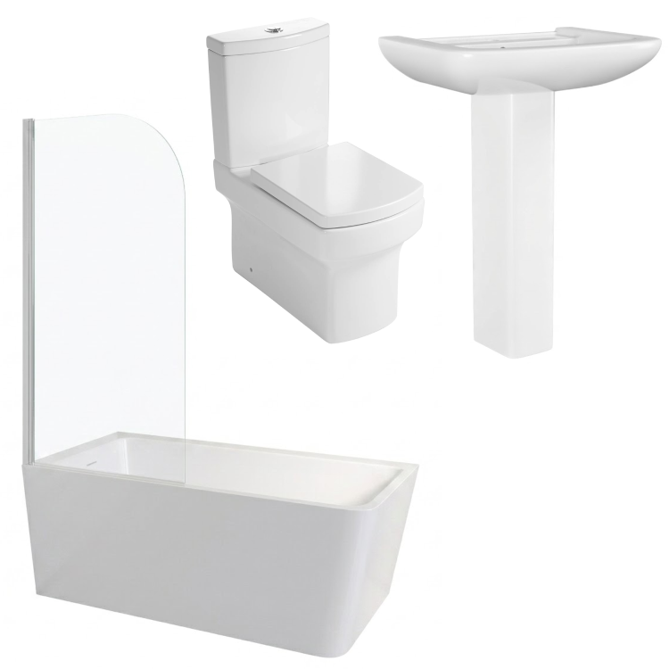 Chrome Freestanding Left Hand Shower Bath Suite with Toilet and Basin - Kona