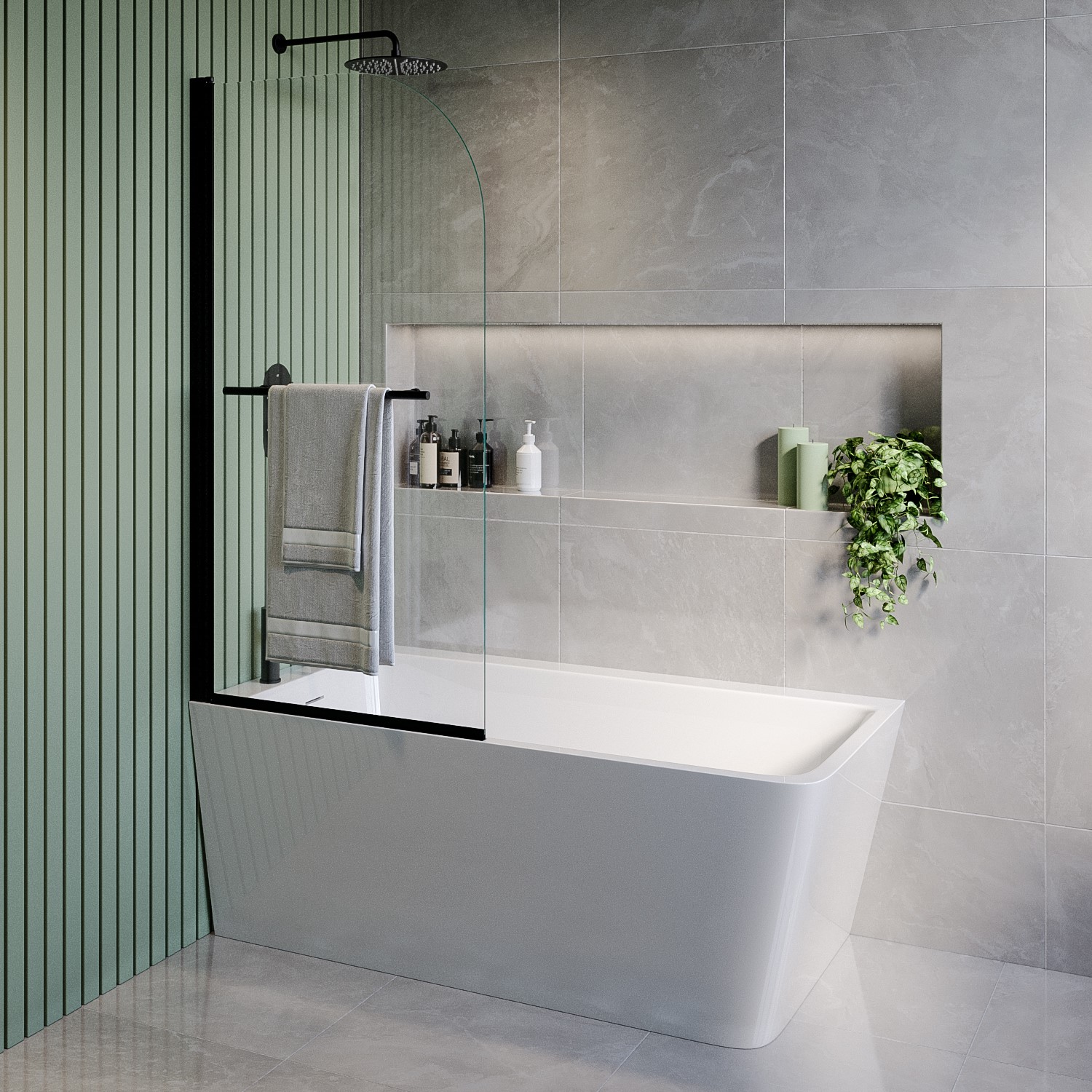Freestanding Single Ended Left Hand Corner Shower Bath Bath Screen Towel Rail 1500 x 740mm